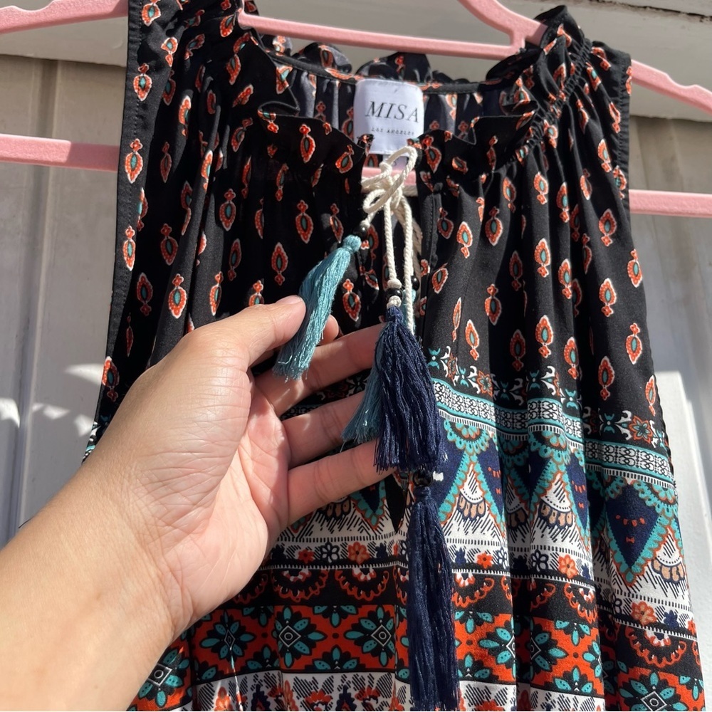 MISA LOS ANGELES black tribal print‎ sleeveless viscose midi dress - Picture 2 of 8